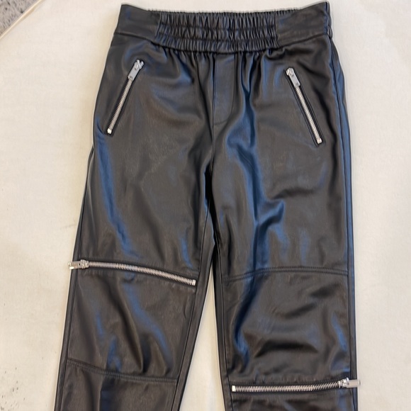 Elastic Waist Pleather Pants. Zipper accents - Picture 4 of 5